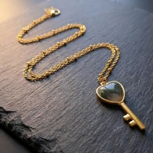 Gold Heart Key Pendant Necklace